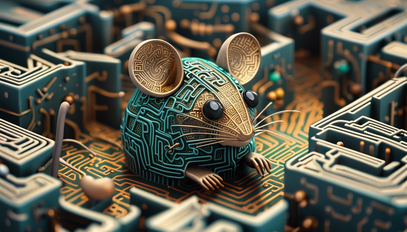 Mouse Navigating Electronic Circuit Board Maze in 3D