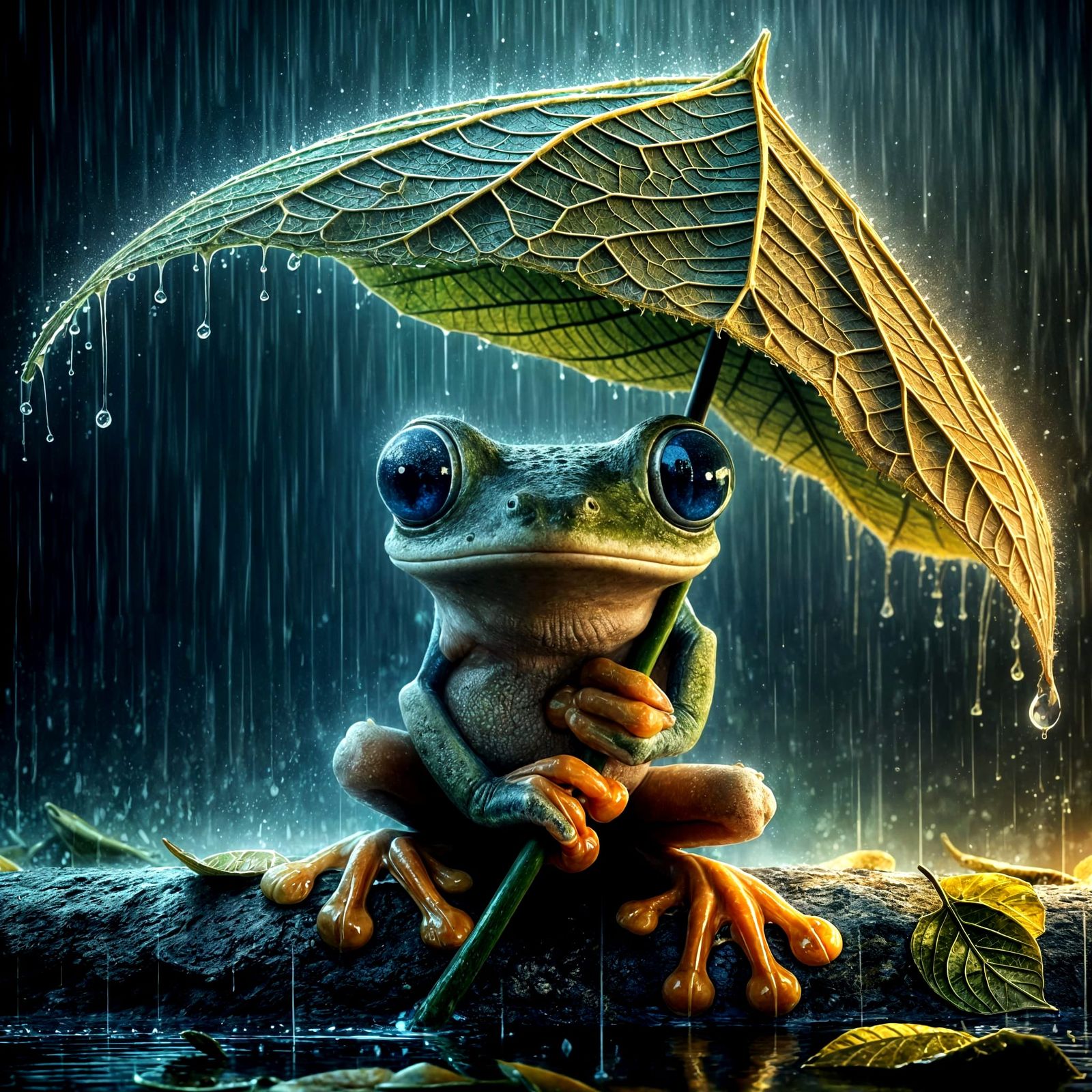 Charming Frog in Downpour: Ultra High-Definition Digital Art