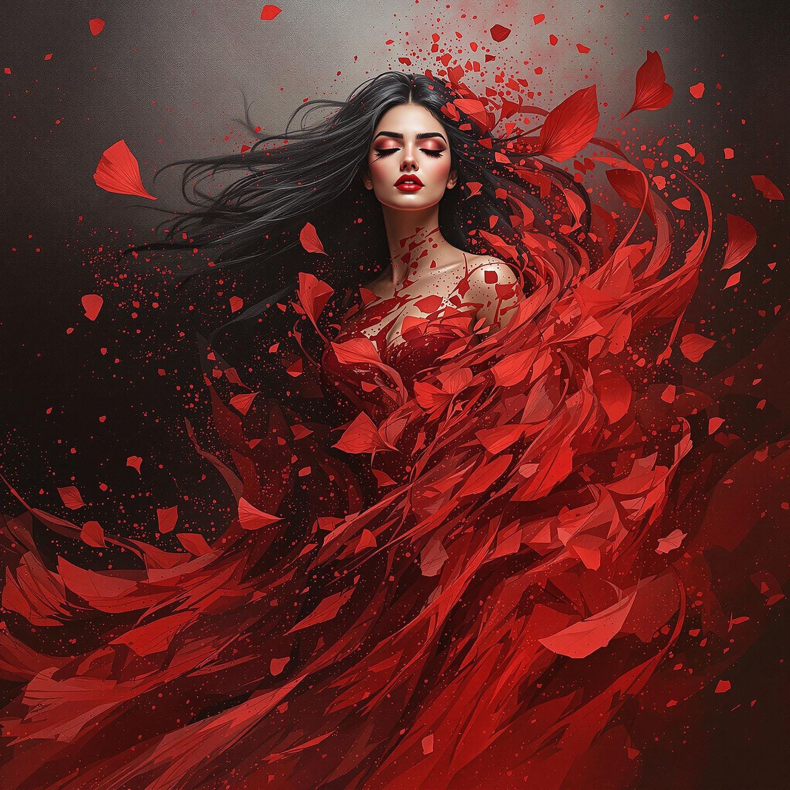 Impressionist Crimson Petal Explosion