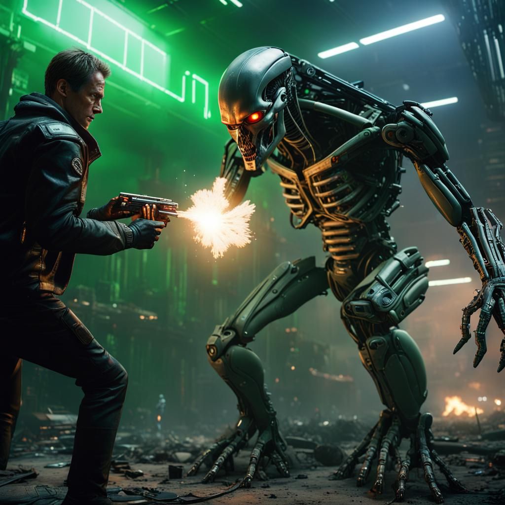 Terminator vs. Xenomorph in Cybernetic City