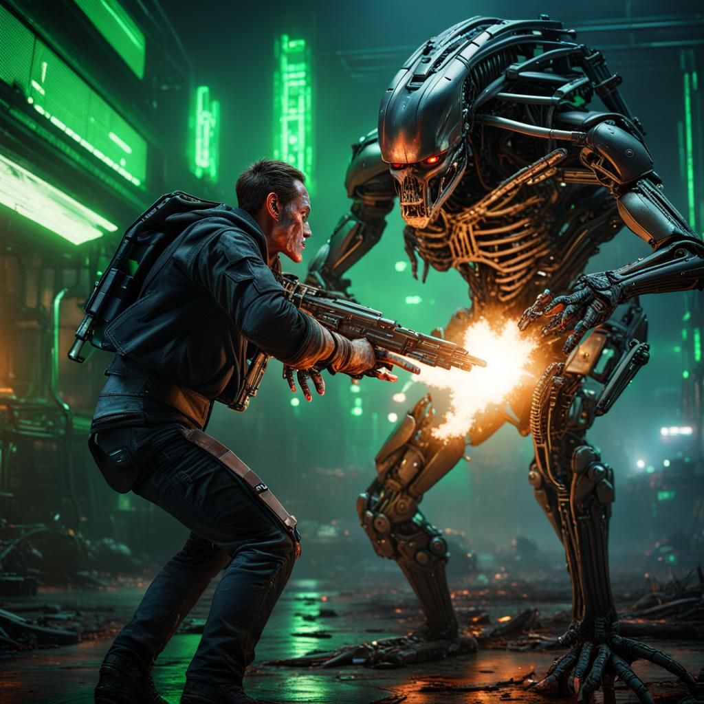Terminator Versus Xenomorph in Cybernetic City