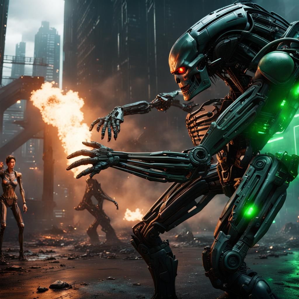Terminator vs. Xenomorph in Cybernetic City