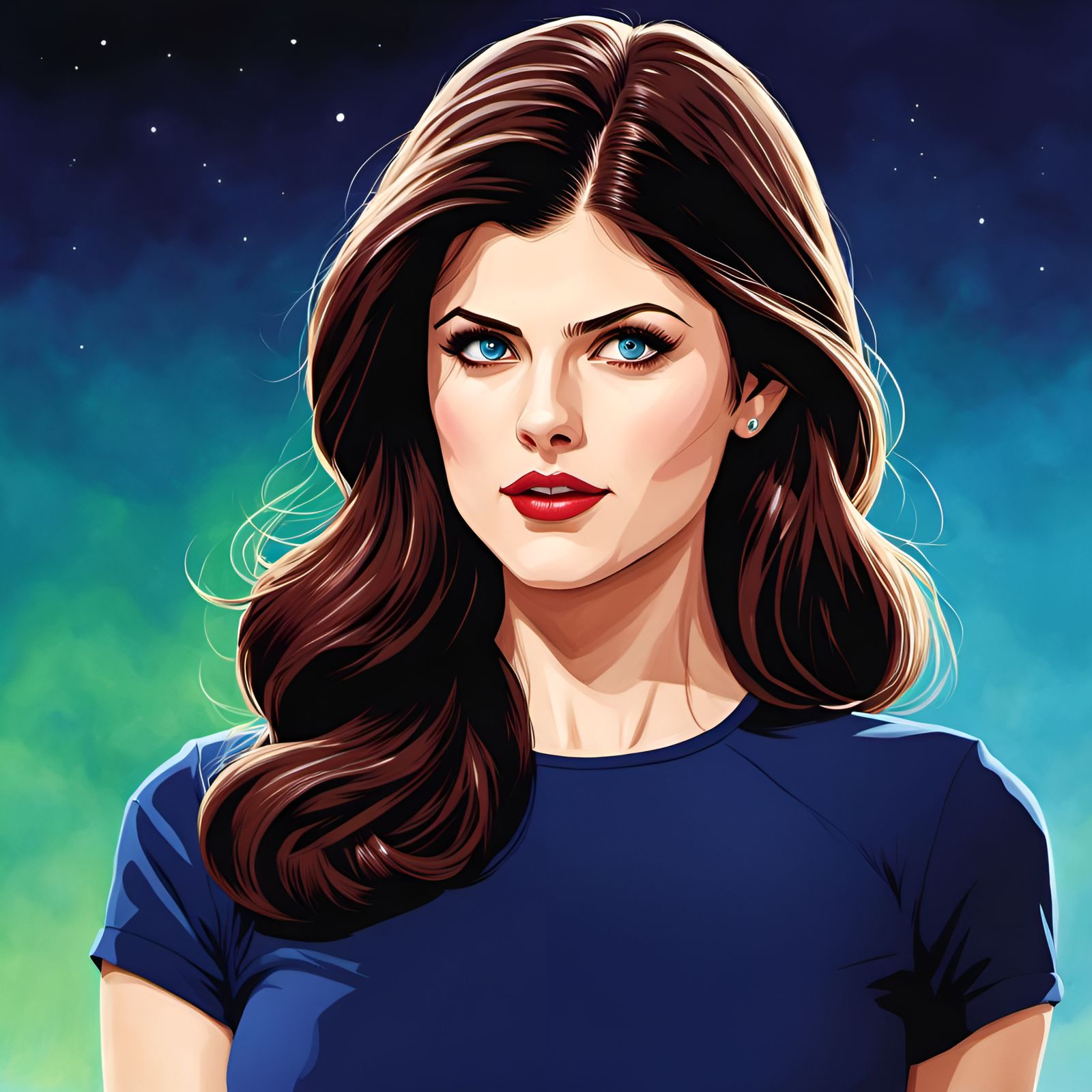 Cartoon Alexandra Daddario with Beautiful Background