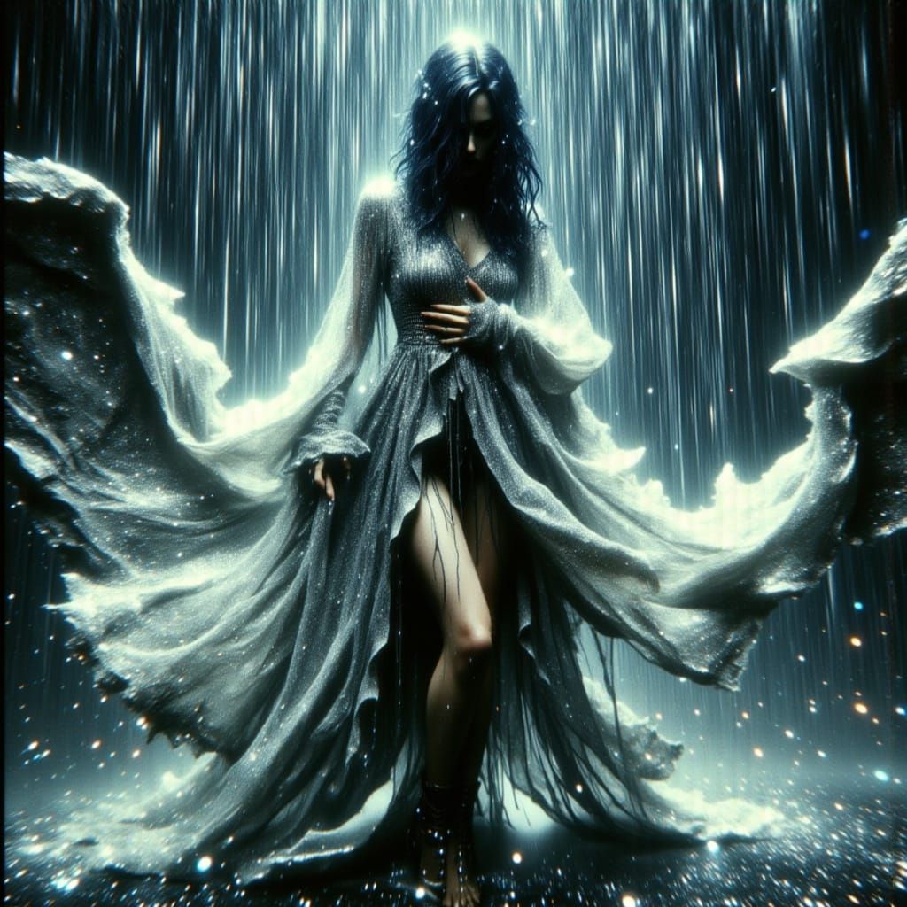 Ethereal Figure Embracing the Rain in a Melancholic, Hyperre...