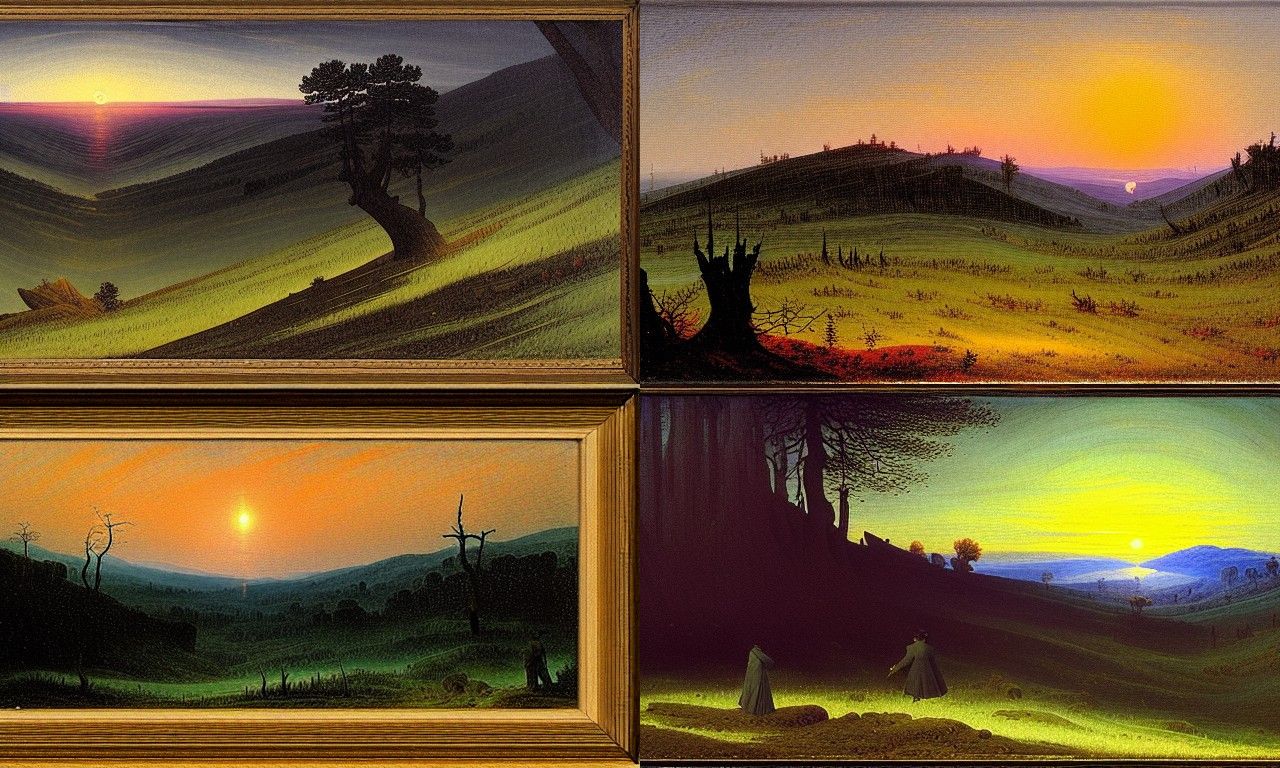 Night Hills Landscape in Romantic Style