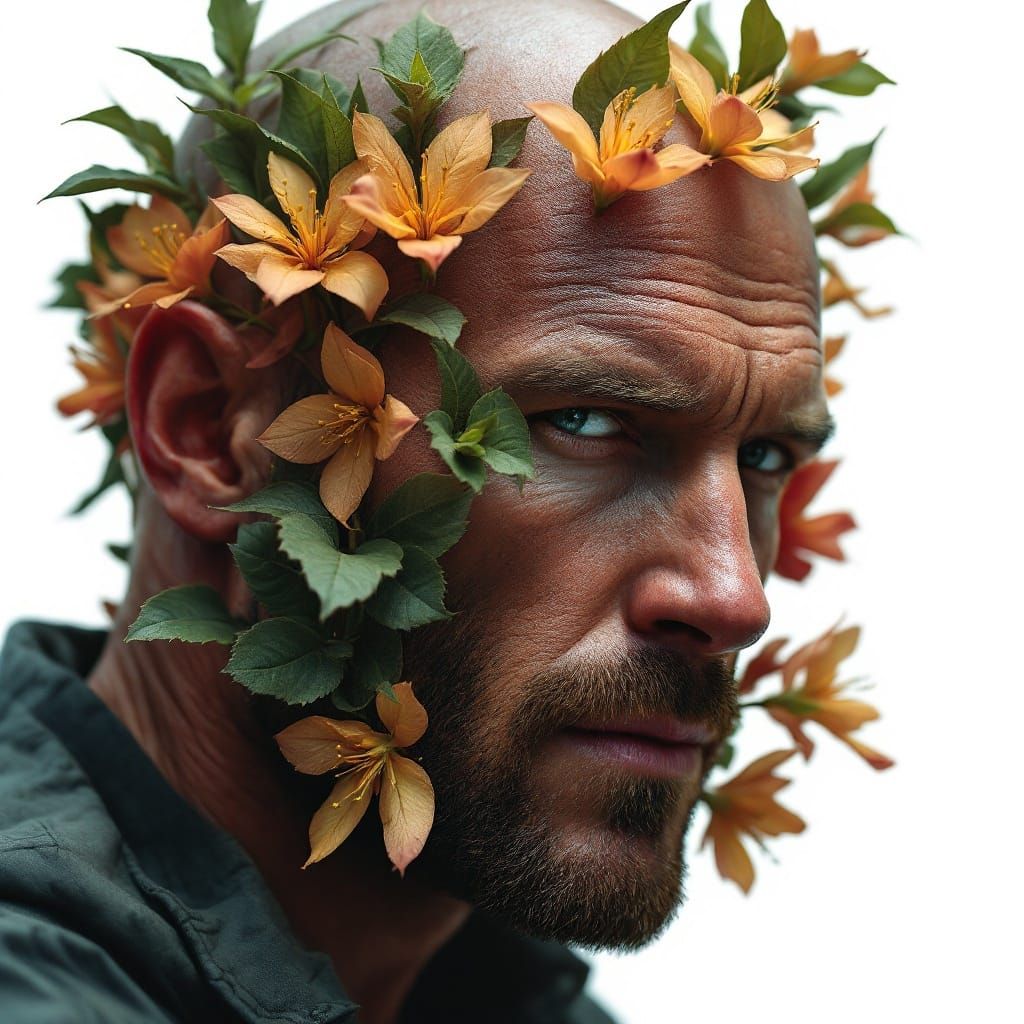Jason Statham Merged with Exotic Plant: Cinematic Portrait