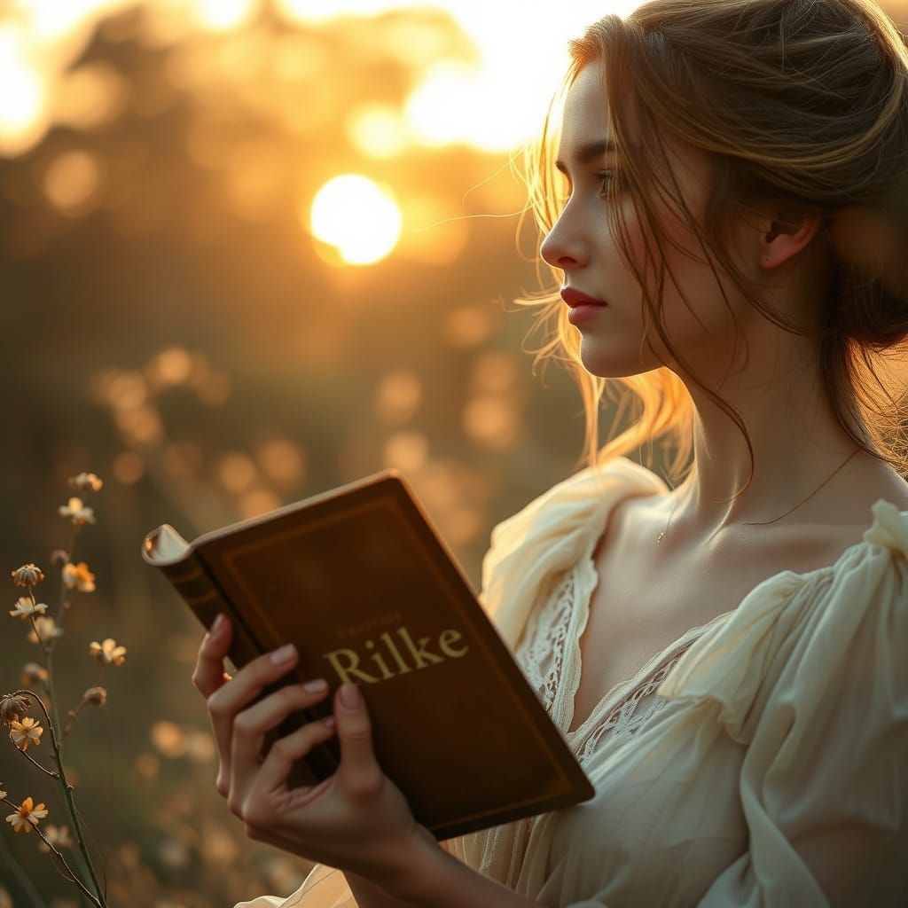 Dreamy Poetess Lost in Golden Hour Reverie