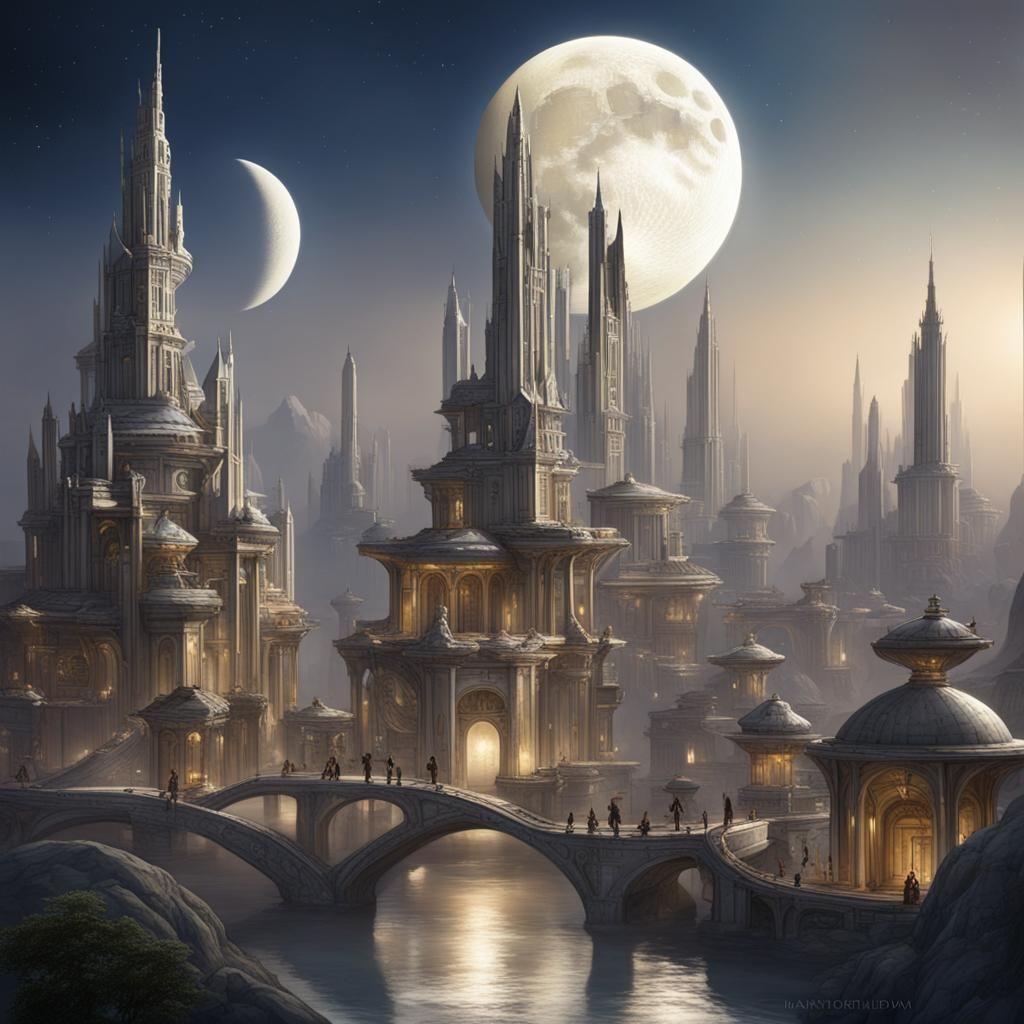 Elegant Moon City in a Fantasy Style