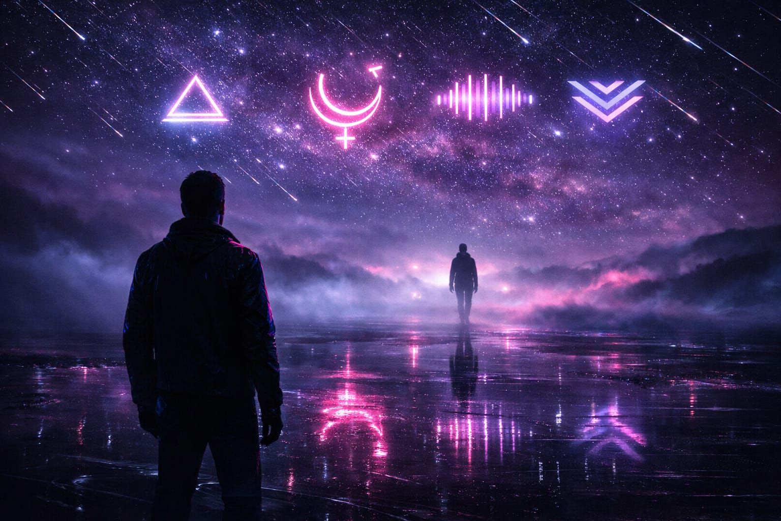 Cosmic Love Story Under a Neon Star Sky