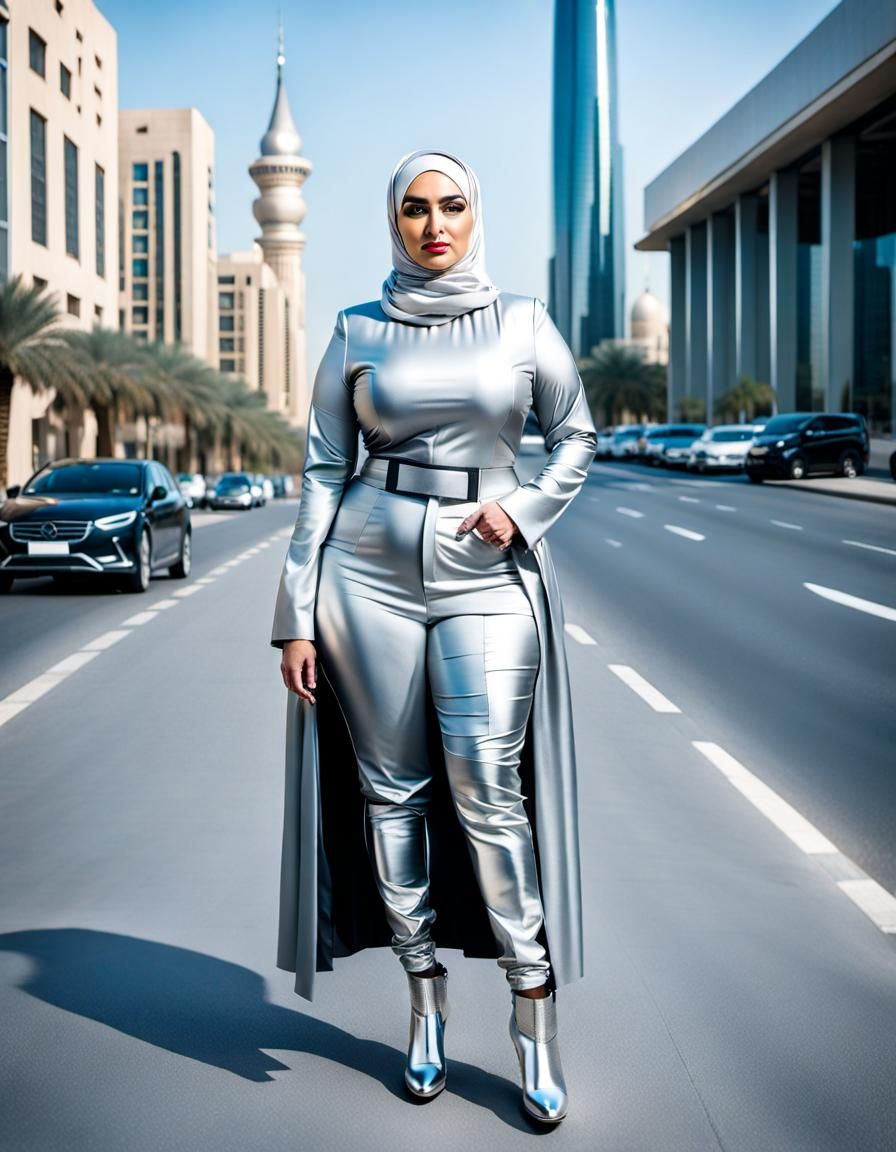 Futuristic Hijabi Businesswoman in City Street Photo