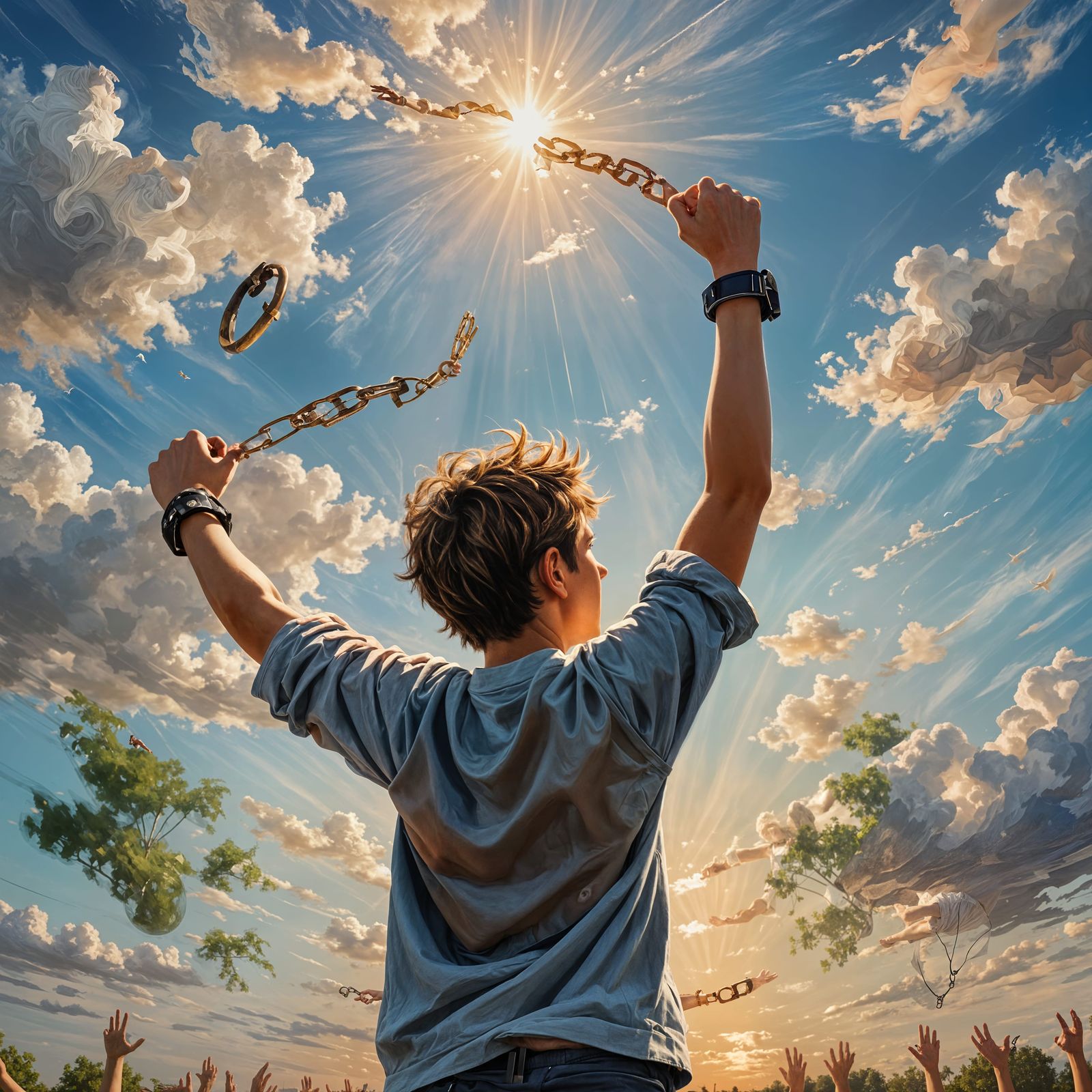 Boy Embracing Freedom with Broken Handcuffs