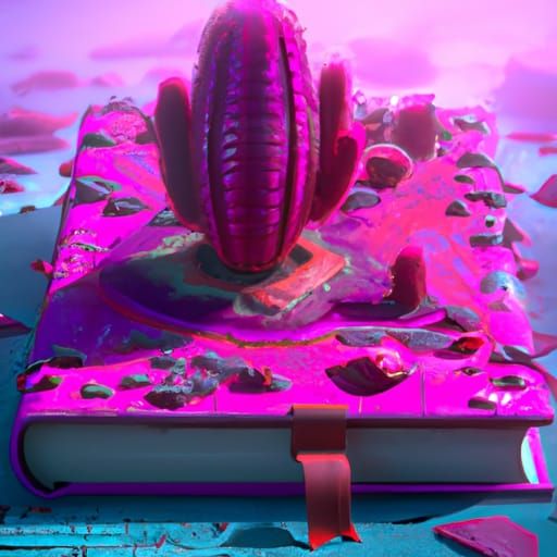 Pink Cactus Book in Detailed Matte Painting Style