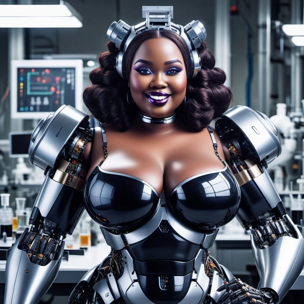 Elaborate Black Female Robot Assembling Puzzle