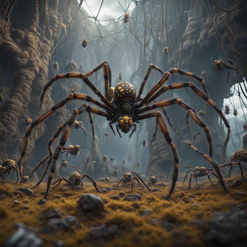 Swarm of Wasps Forming Giant Spider Landscape
