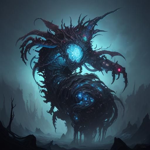 Jeweled Creature's Bioluminescent Journey: Digital Matte Pai...