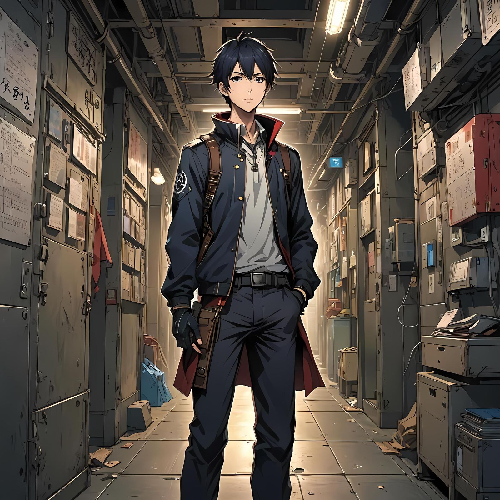 Aetherpunk Knight in Empty Hallway: Anime Key Visual