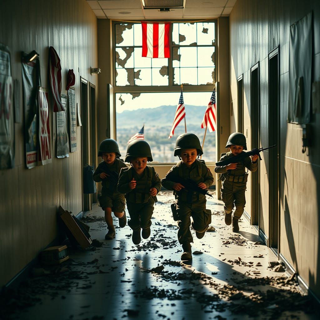 Dystopian Elementary School in USA: Miniature Soldiers in Wa...