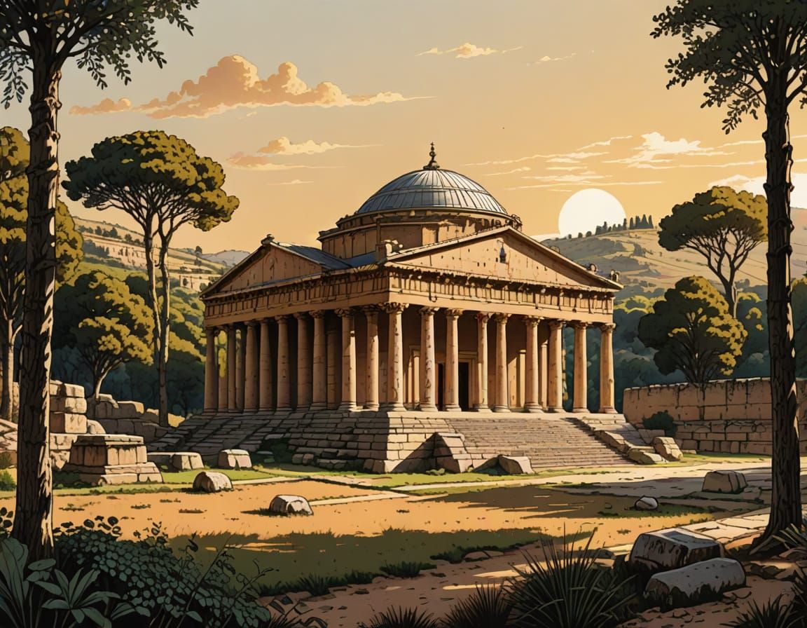 Temple of Artemis: Ink Drawing of Ancient Ruins