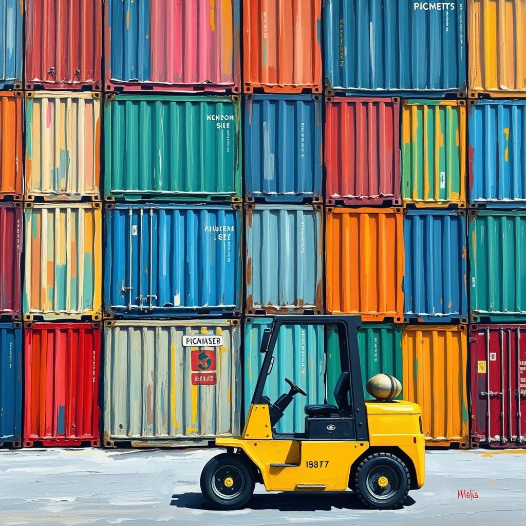 Vibrant Sea Containers Scene in Neo-Expressionist Oil Painti...