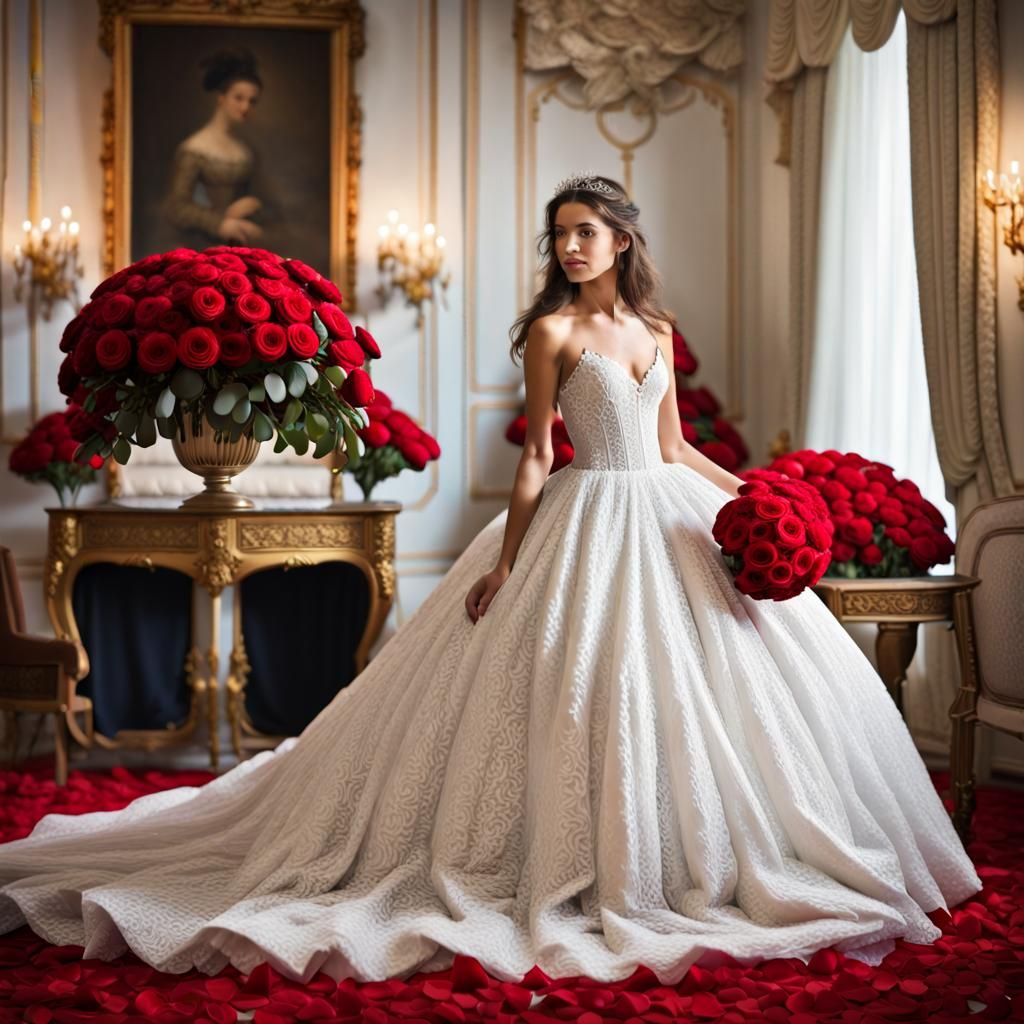 Princess in White Lace Gown Portrait