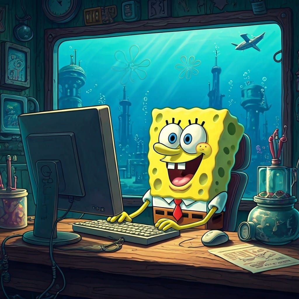 SpongeBob Plays Flight Simulator in 8-bit Style