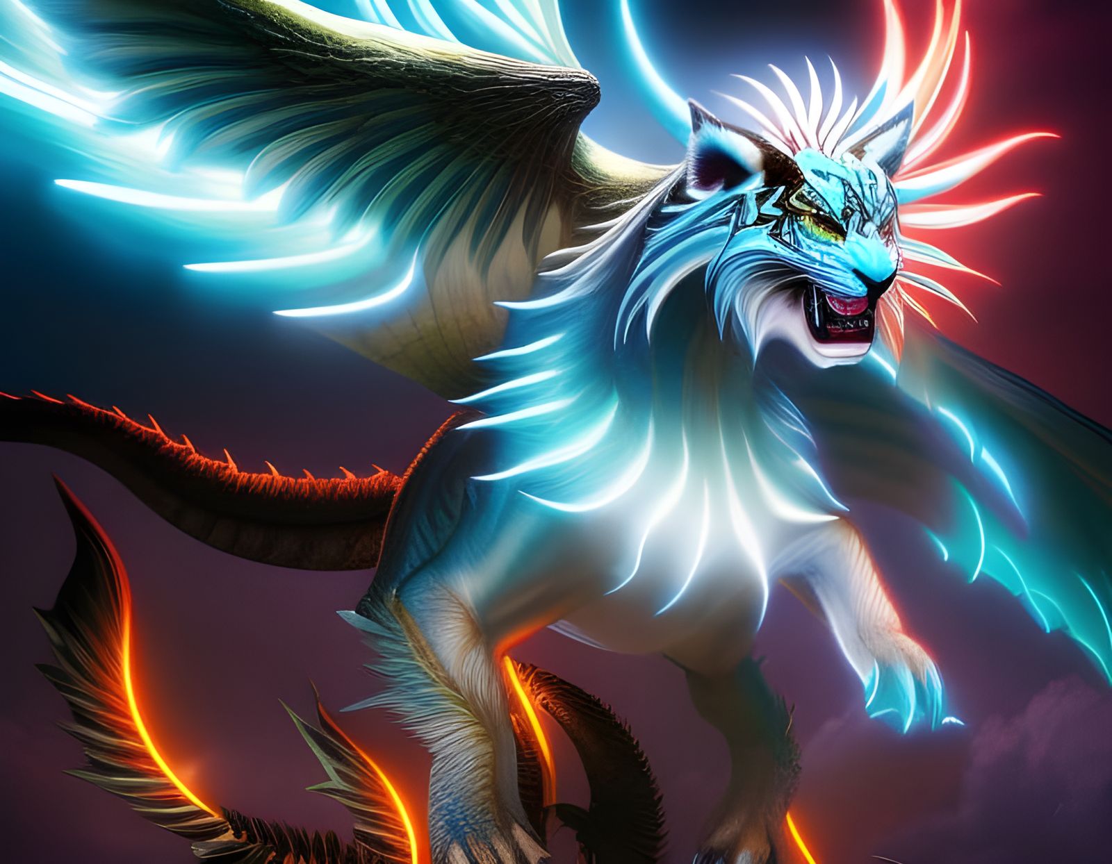 White Tiger Dragon Hybrid with Neon Wings