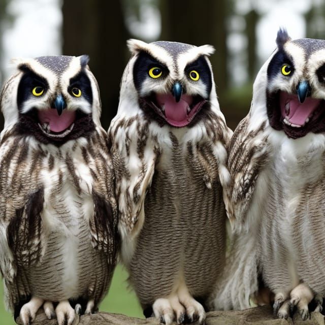 Owl and Badger Friends Laughing Together
