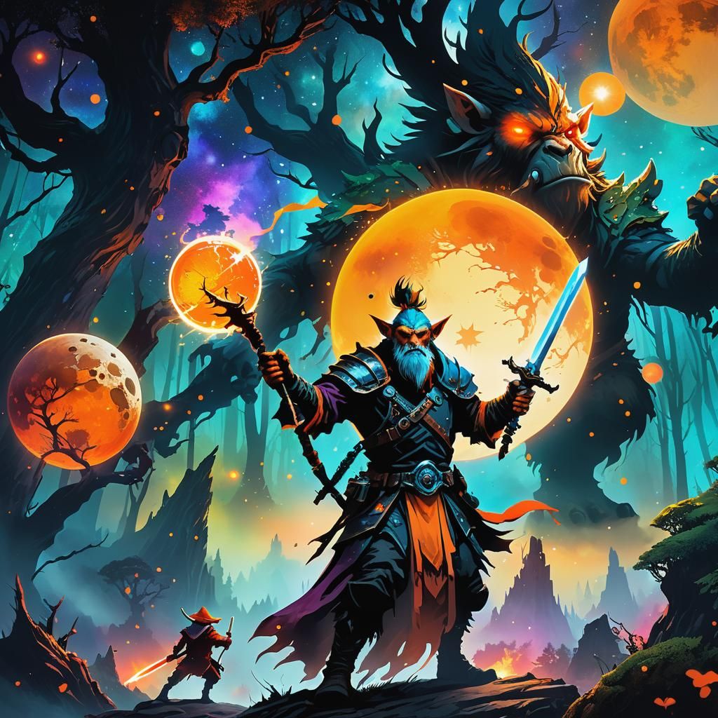 Mysterious Rogue Chasing Troll Through Colorful Cosmos