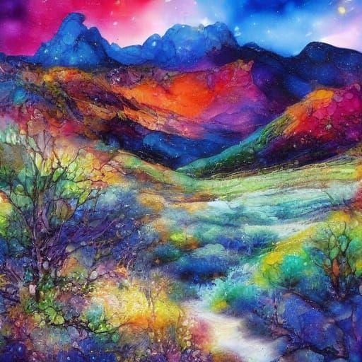 Swiss Alps Cottage at Sunset in Oil Painting Style