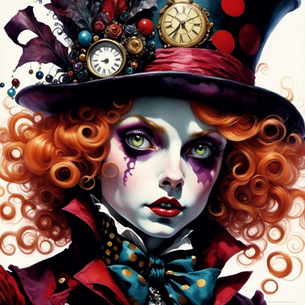 Gothic Mad Hatter Character Design in Tim Burton Style