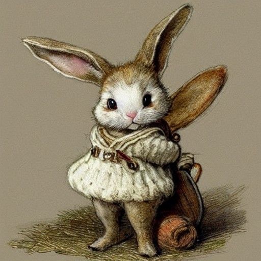 Rabbit Adventurer in Winter, Anthropomorphic Illustration