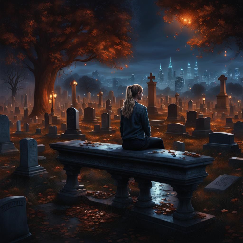 Buffy Summers in Cemetery: Detailed Matte Painting
