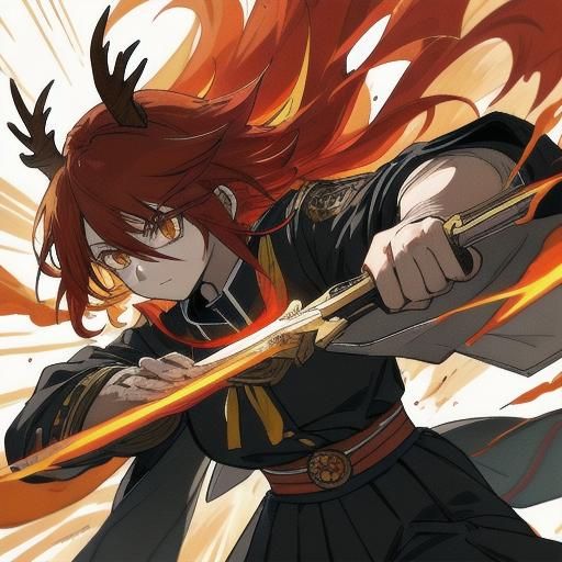 Anime Girl with Deer Horns and Knife