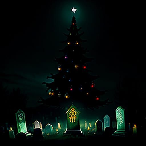 Gothic Christmas Tree with Bones in Graveyard