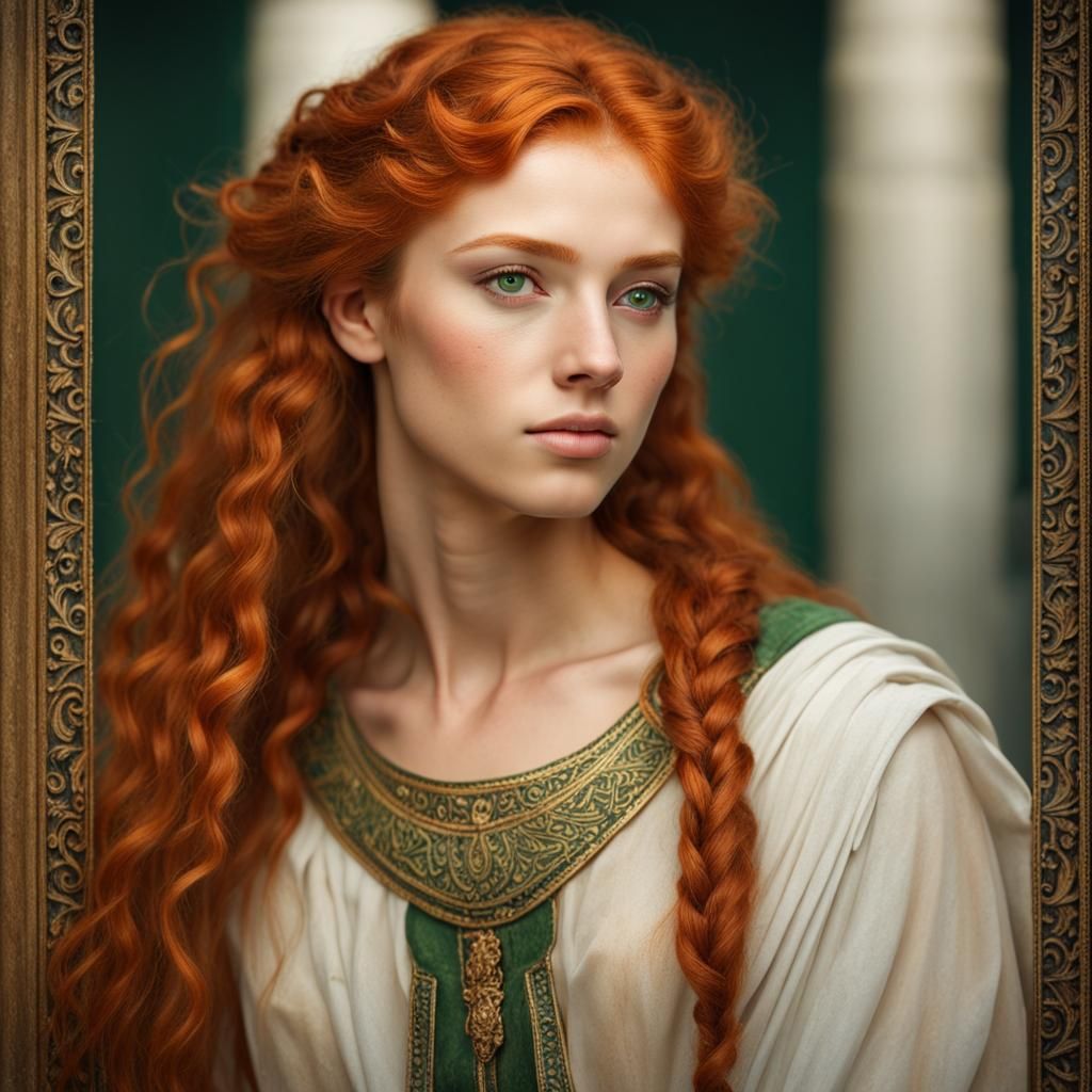Ancient Greek Beauty with Red Hair Portrait