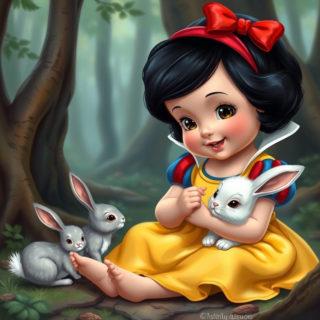 Realistic Baby Snow White Petting Bunny