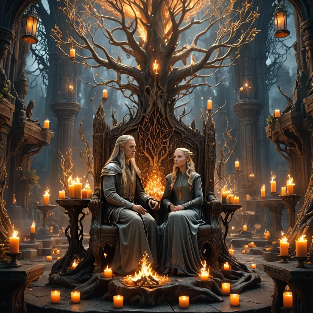 Celeborn and Galadriel in Silver Glowing Tree City