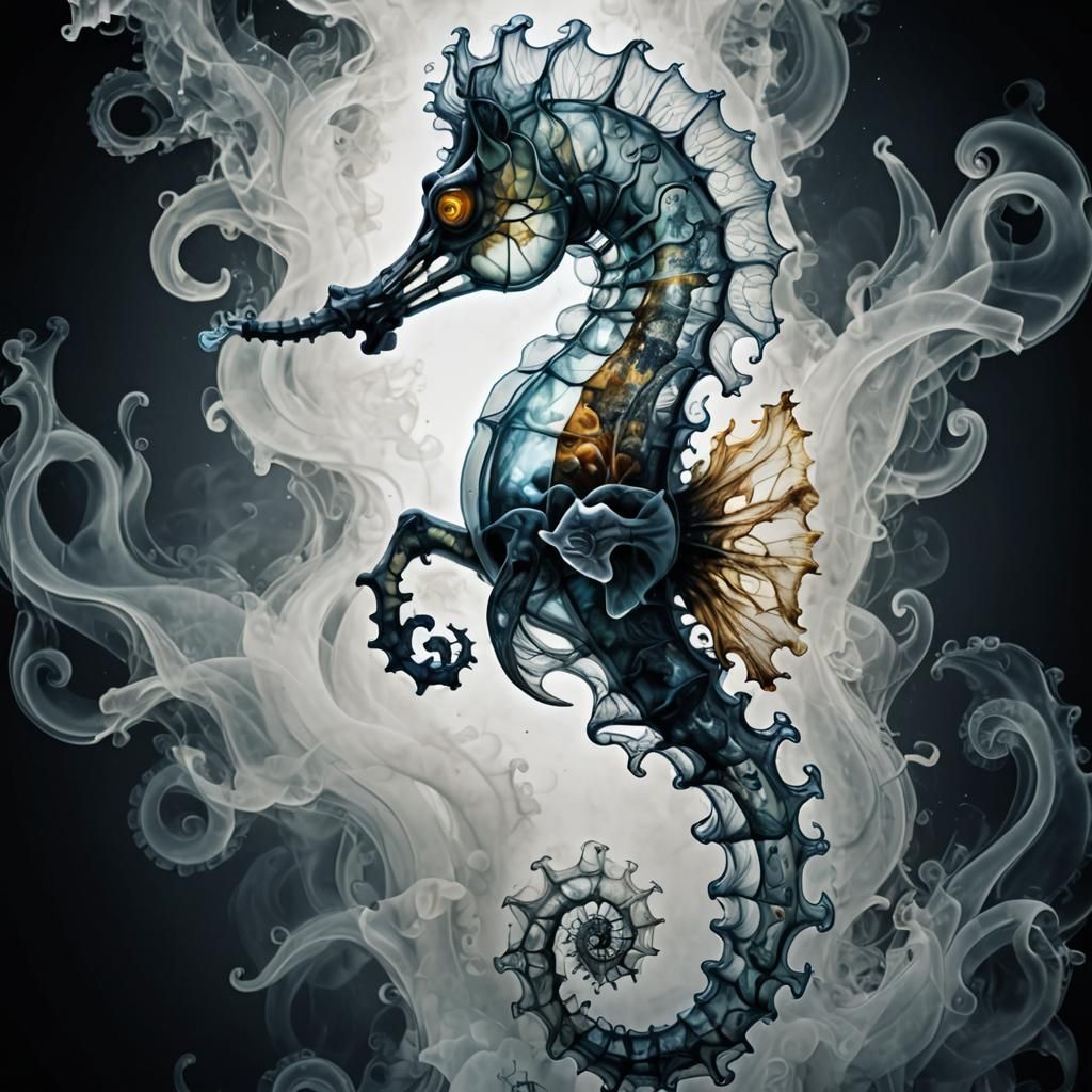 Opalescent Smoke Seahorse Biological Illustration