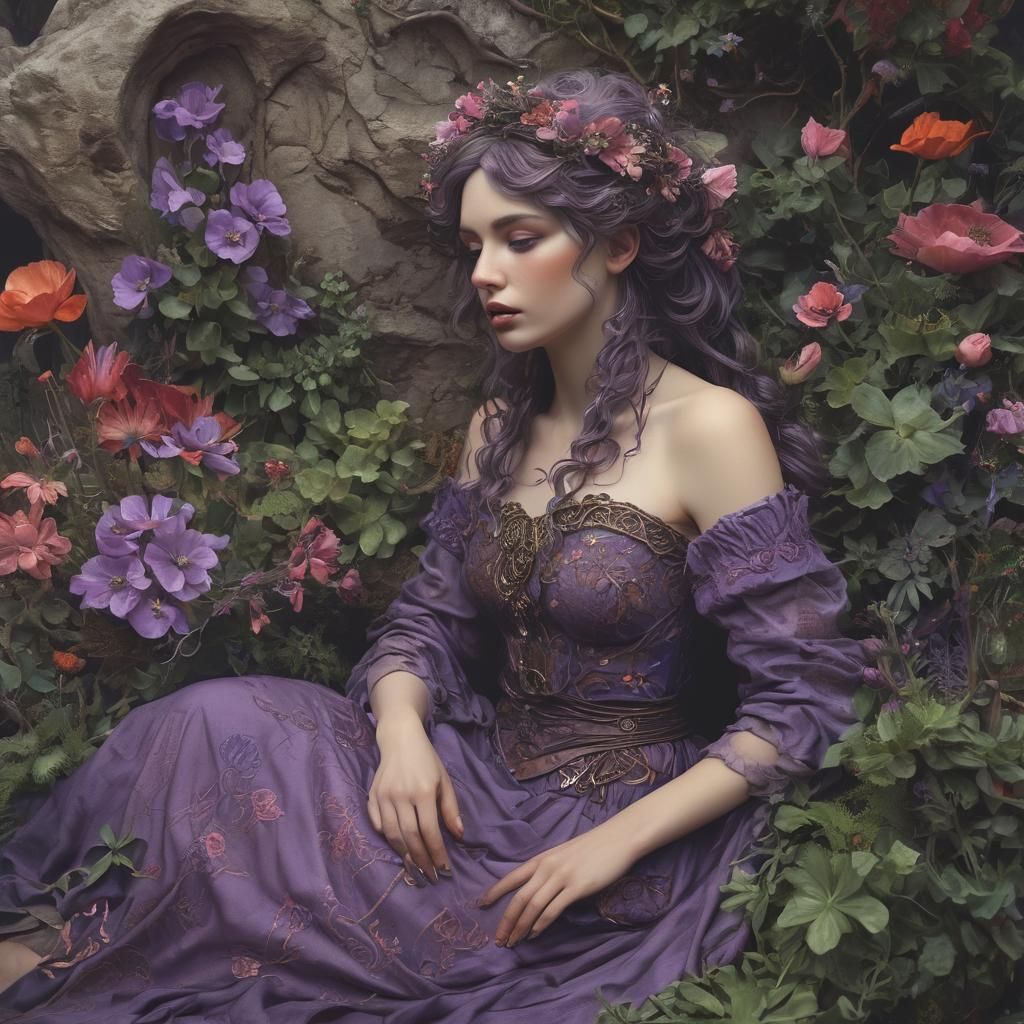 Barrow Goddess with Poppies in Alphonse Mucha Style