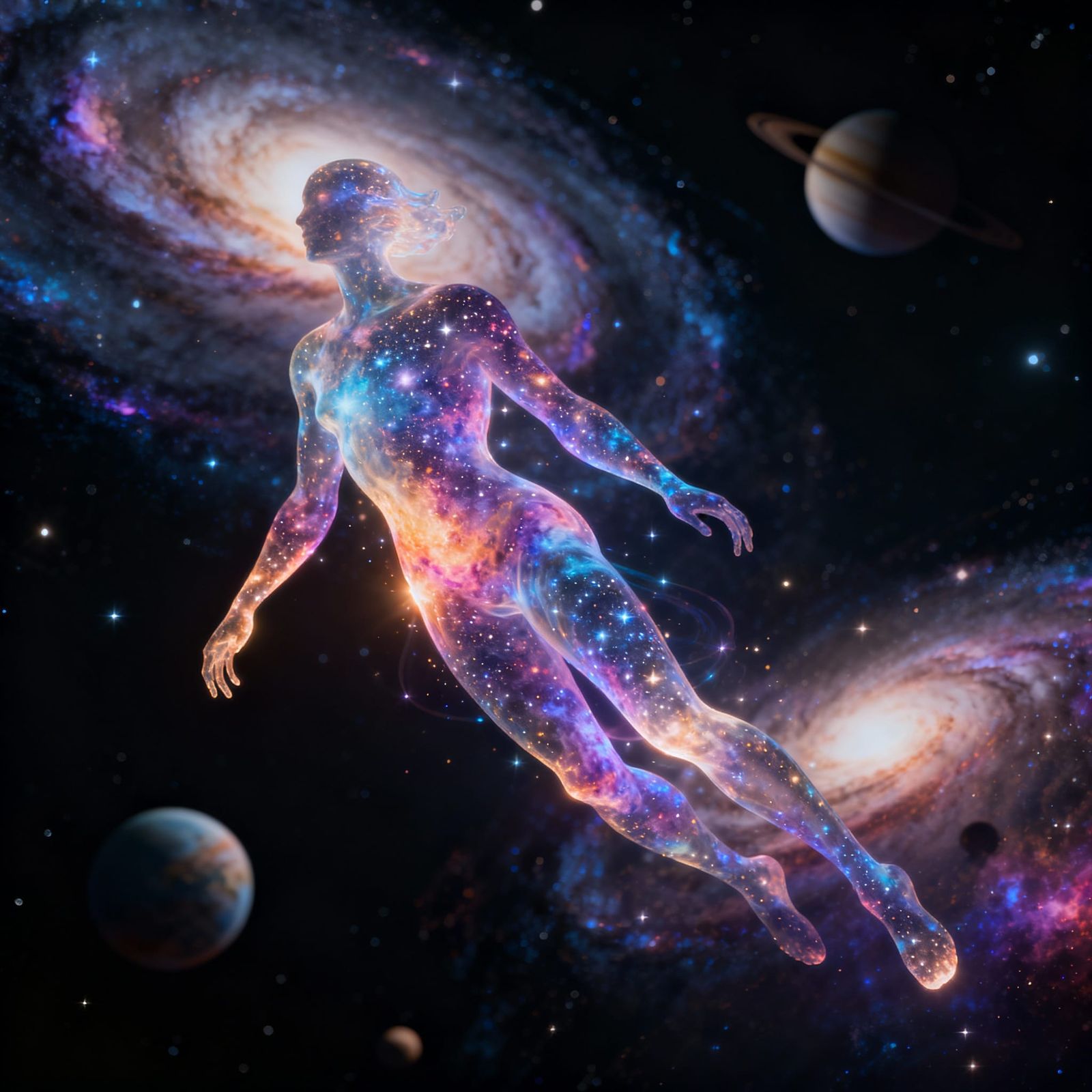 Celestial Being of Stardust Drifts Through Cosmic Void