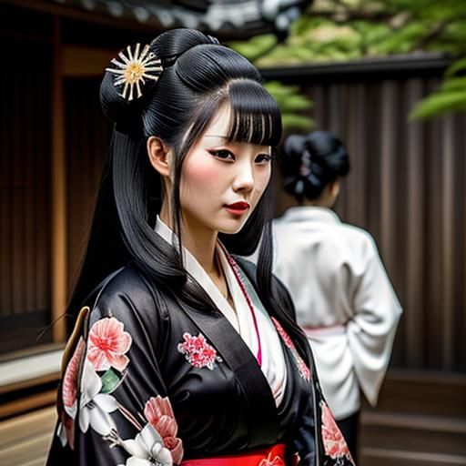 Gorgeous Yakuza Geisha with Flowing Black Hair