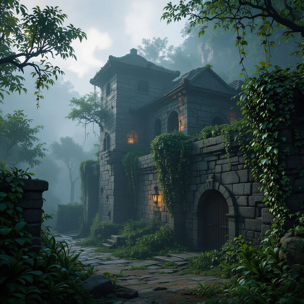 Human Colony Walls Near Forest in 3D Cinematic Style