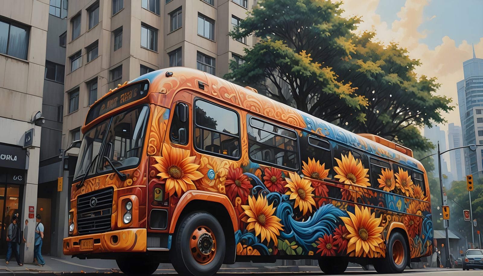 Shanghai Bus in Airbrush Art Style