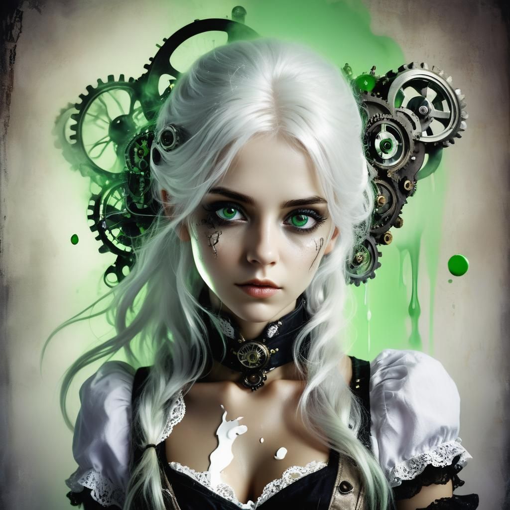 Steampunk Girl Portrait with Green Eyes