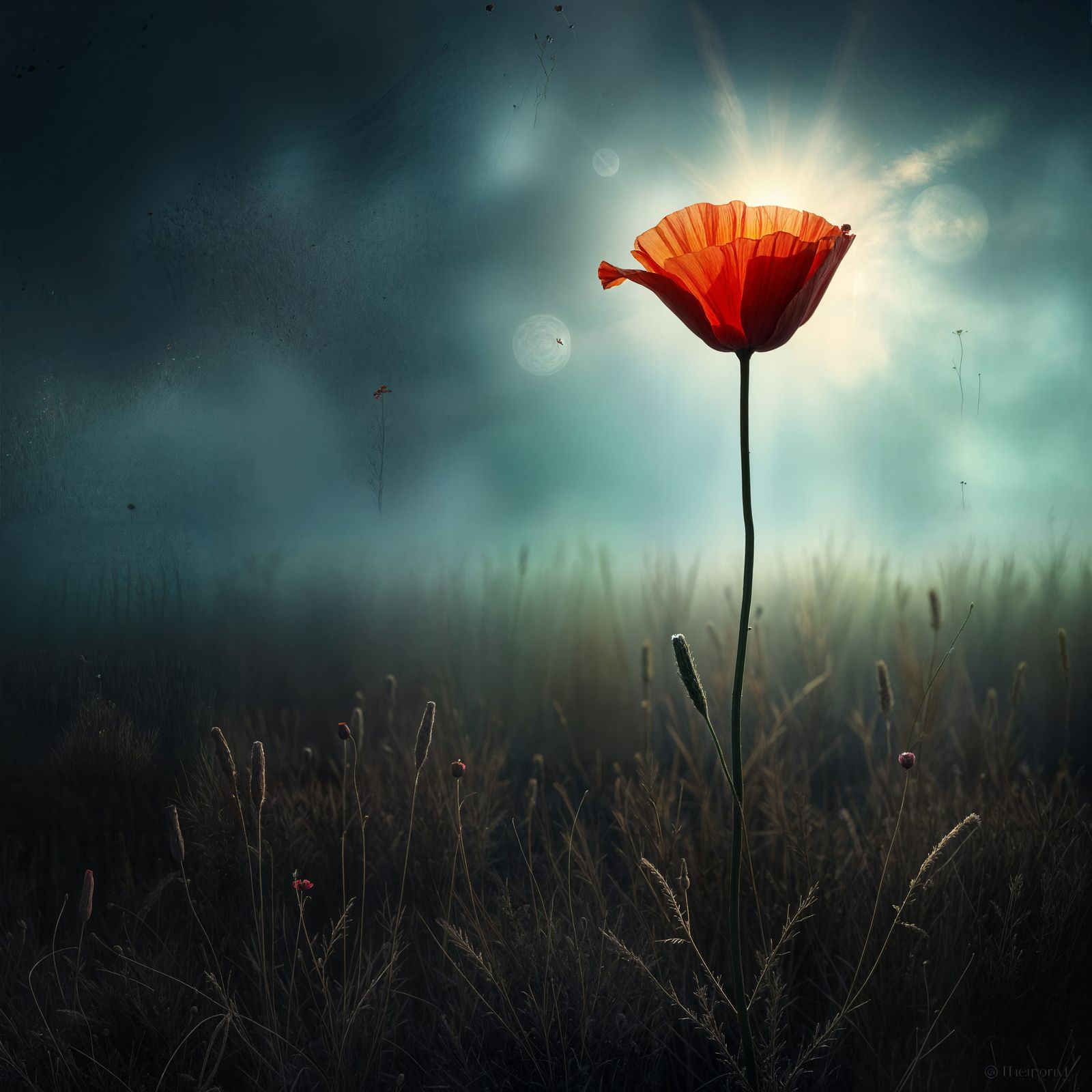Dramatic Poppy in Ashen Field: Magical Painting