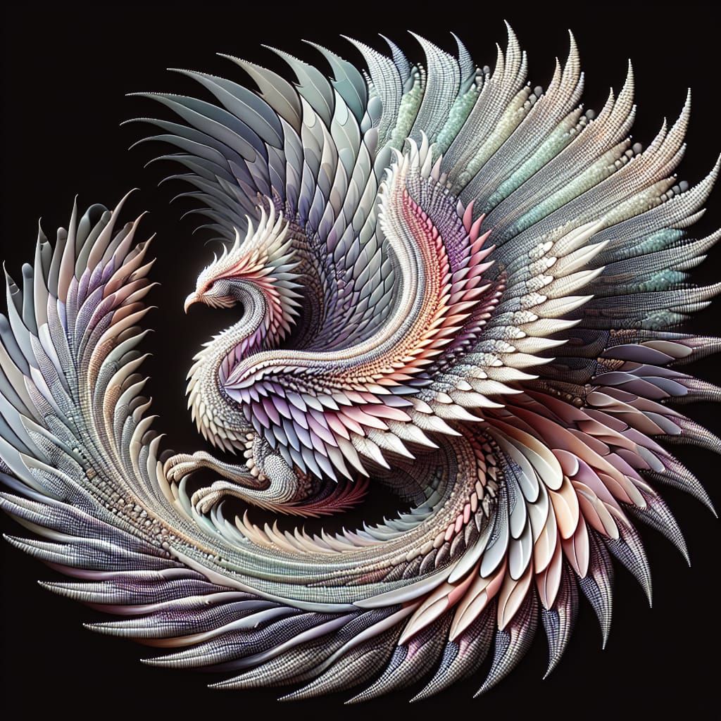 Iridescent Fractal Phoenix Mosaic Art