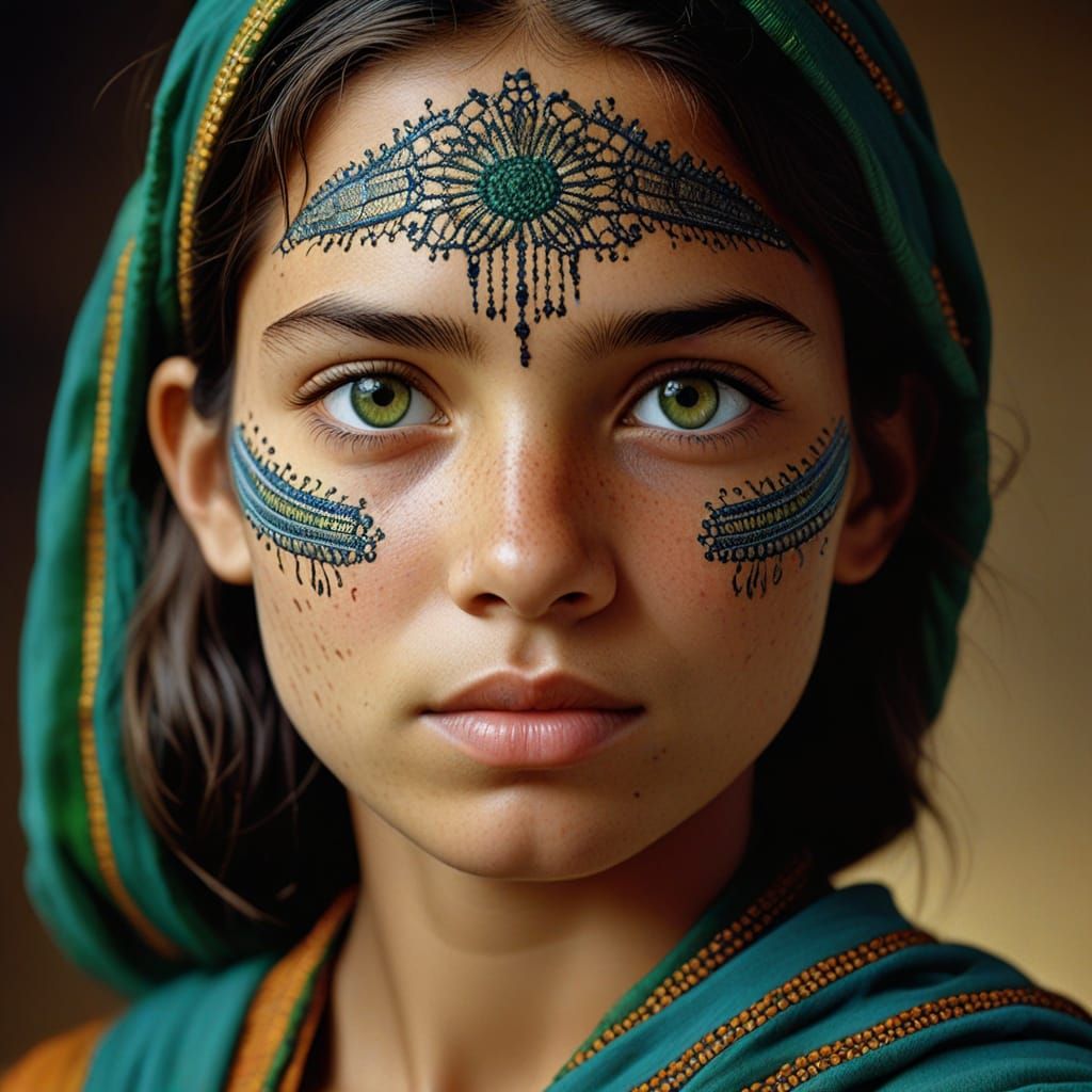 Threaded Locust Portrait in Emerald and Sapphire