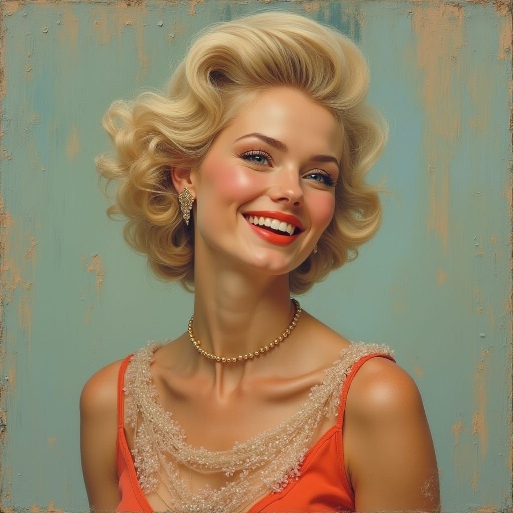 Elegant Blonde Woman in 1960s Style, Rendered in Realistic D...