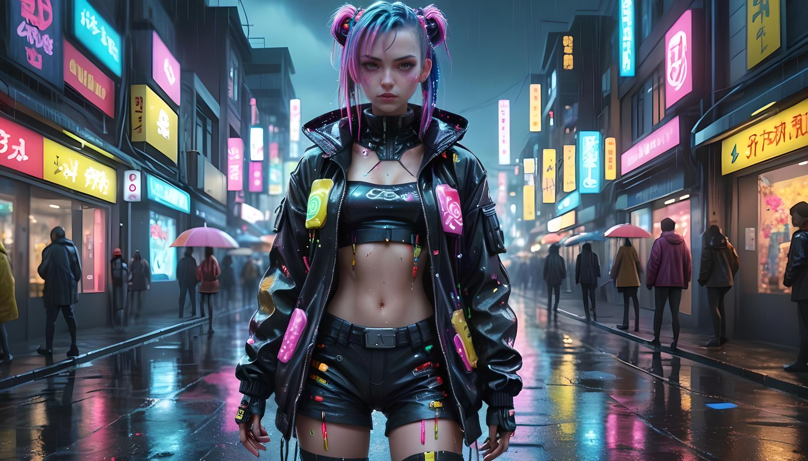 Cyberpunk Anime Woman in Candy Jacket