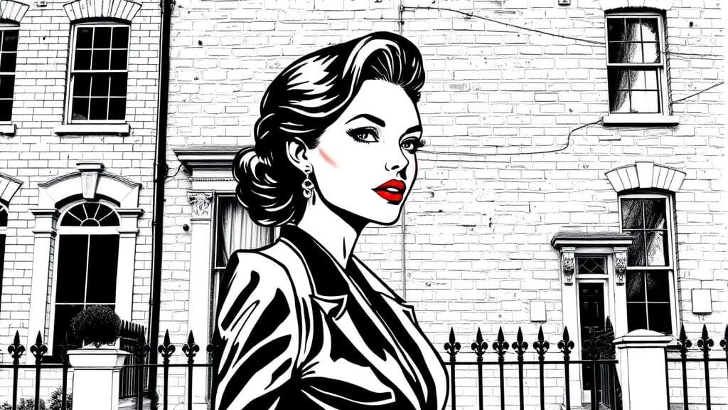 Elegant Woman in London, Graphic Novel Style